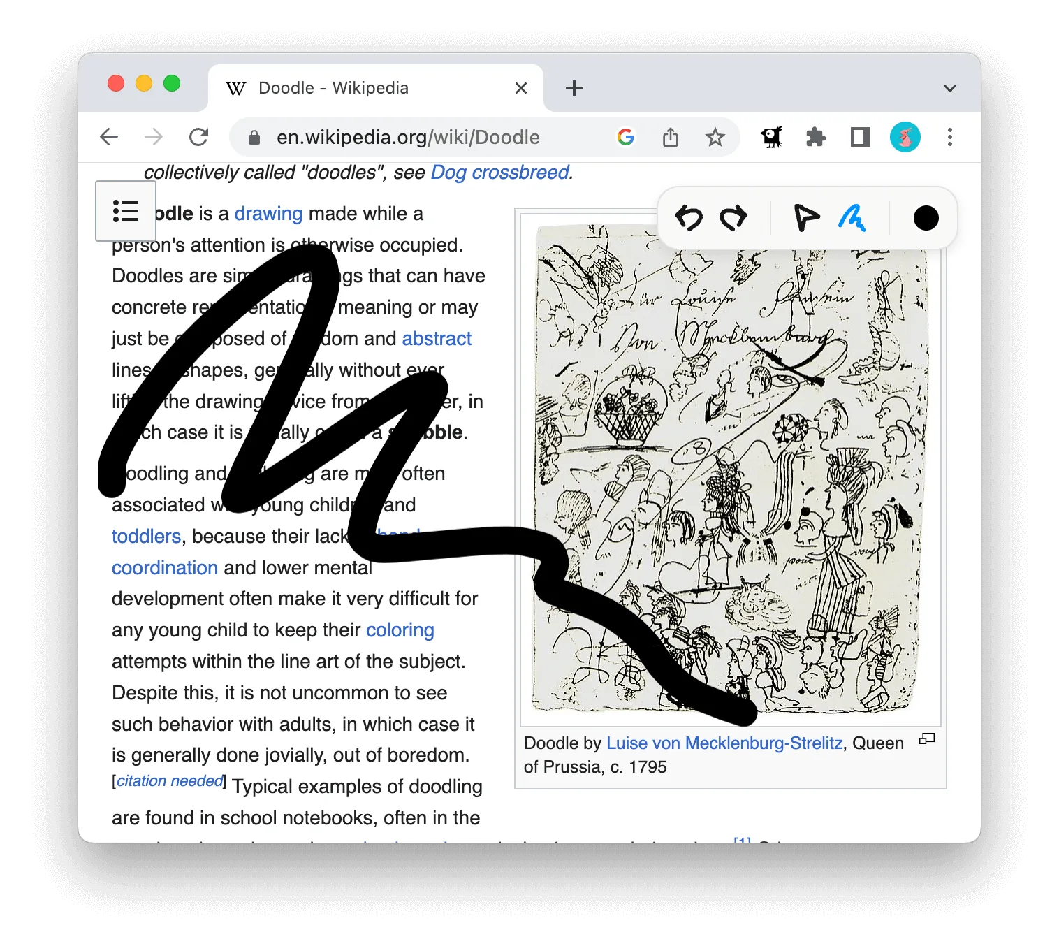 A long freehand line drawn across a webpage, smoothed out by inkwell as it is drawn.